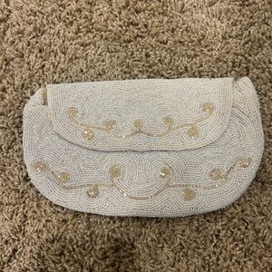 Vintage Cream Beaded Clutch